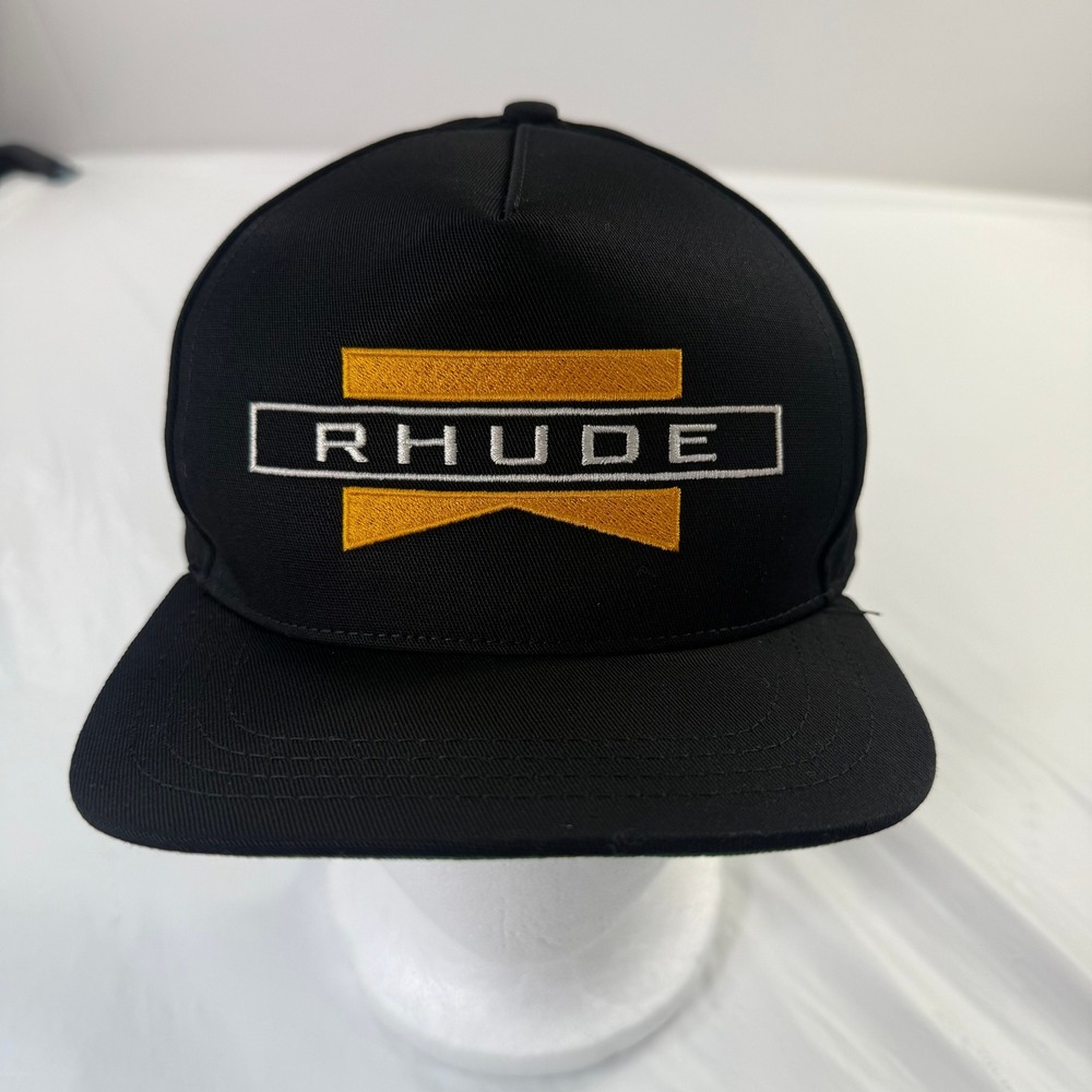 Rhude Black Embroidered Logo Snapback Hat Green Underbrim Streetwear Cap
